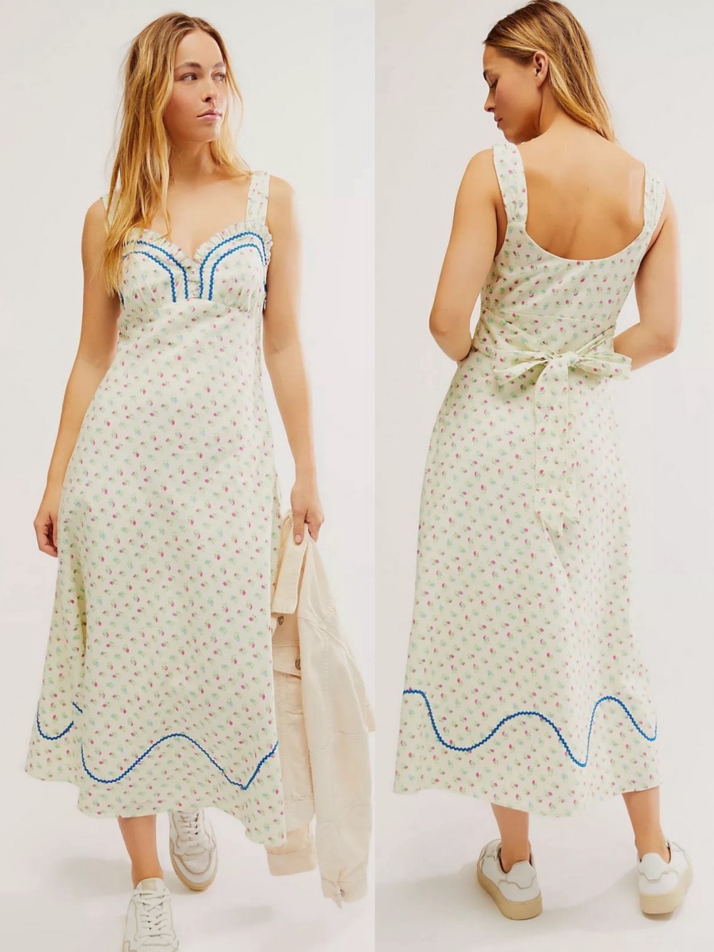 Free People Sweet Hearts Floral Sleeveless Cotton Midi Dress Western Medium NWT - Picture 17 of 17